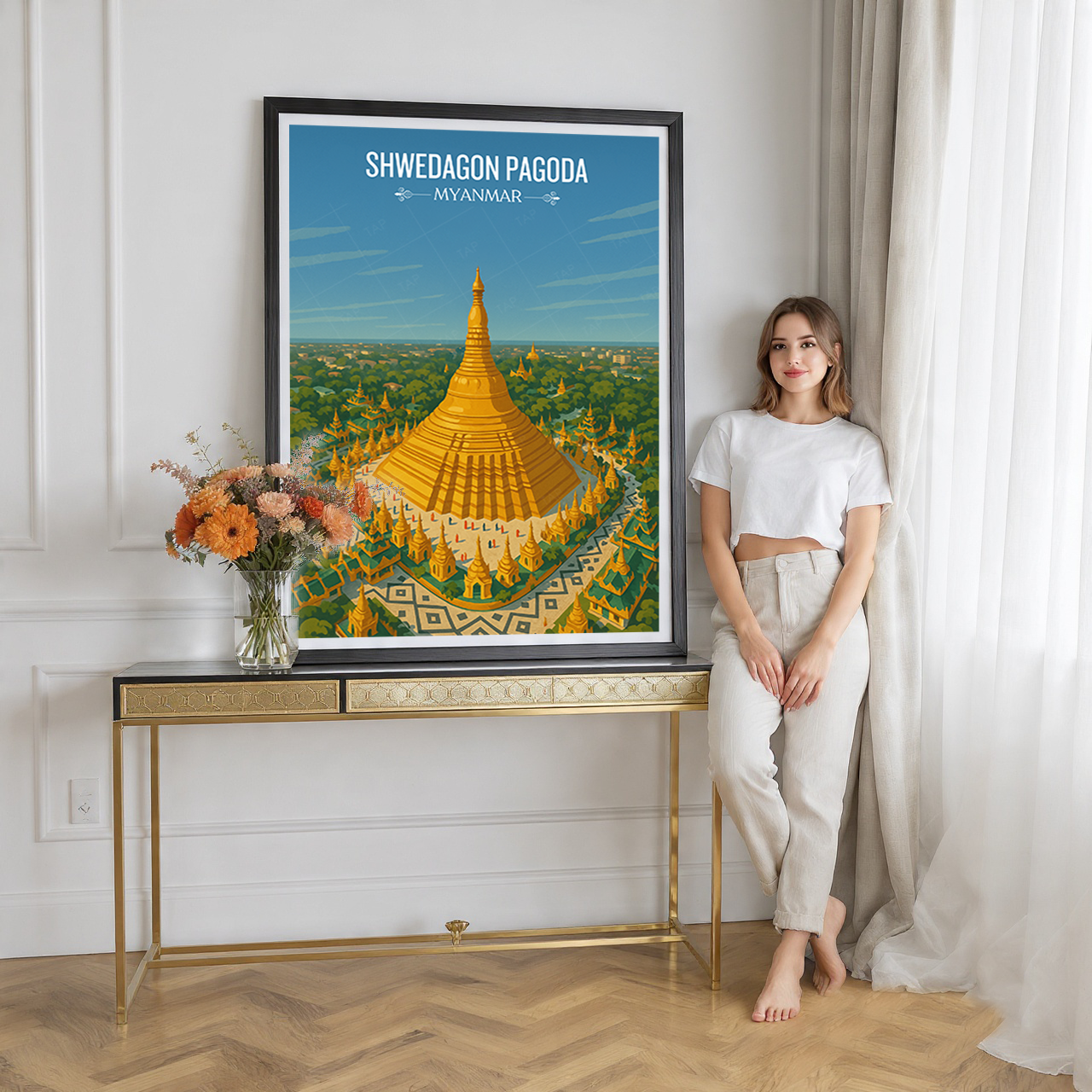 Shwedagon Pagoda - Myanmar - Travel Wall Art Deco Poster Print - Art Print - Travel Art Poster