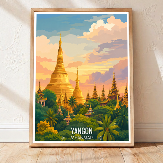 Yangon - Myanmar - Travel Wall Art Deco Poster Print - Art Print - Travel Art Poster