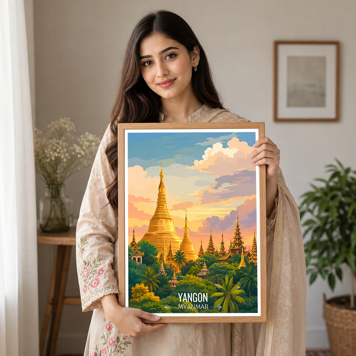 Yangon - Myanmar - Travel Wall Art Deco Poster Print - Art Print - Travel Art Poster