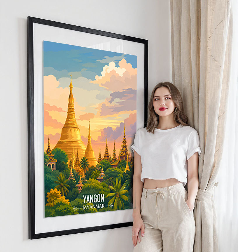Yangon - Myanmar - Travel Wall Art Deco Poster Print - Art Print - Travel Art Poster