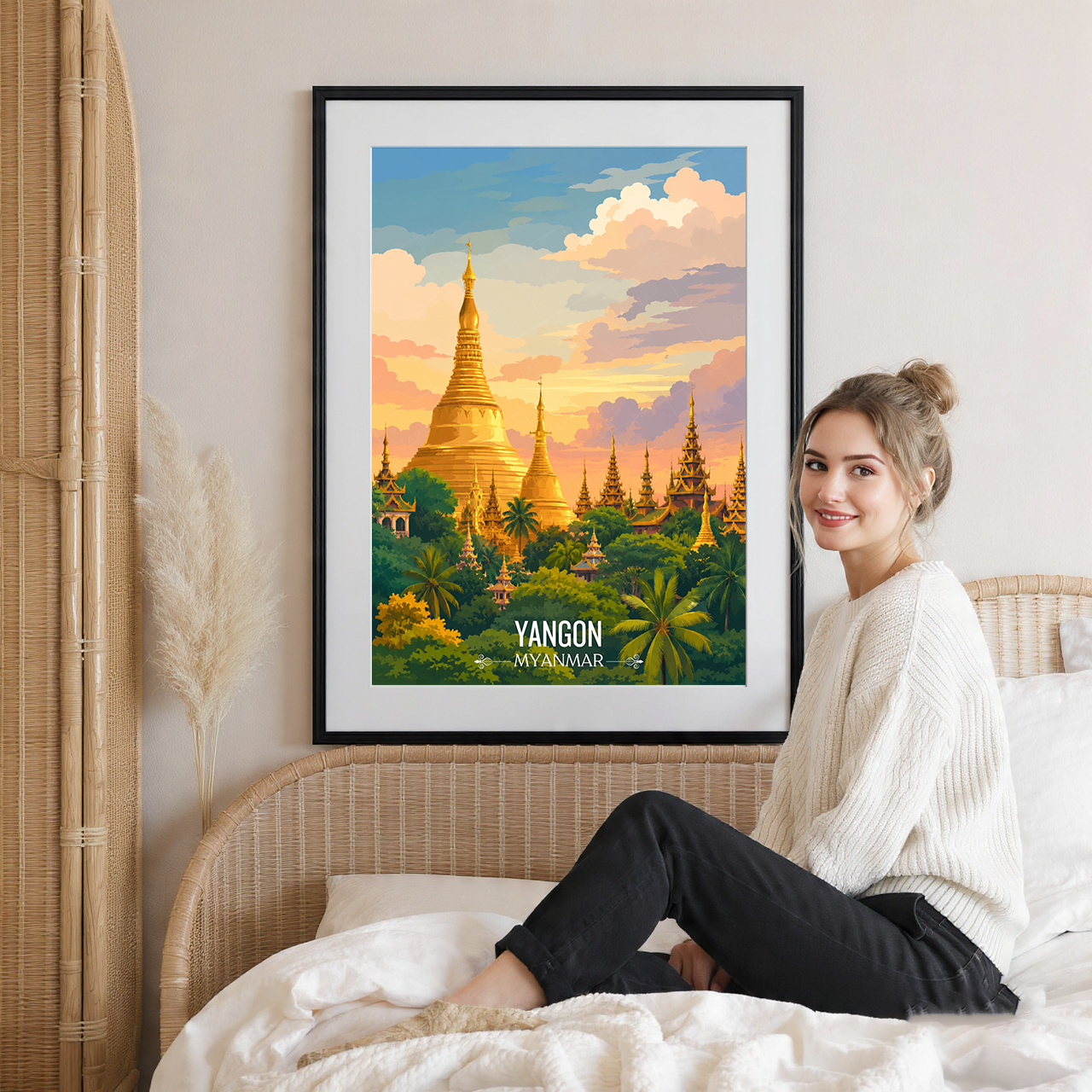 Yangon - Myanmar - Travel Wall Art Deco Poster Print - Art Print - Travel Art Poster