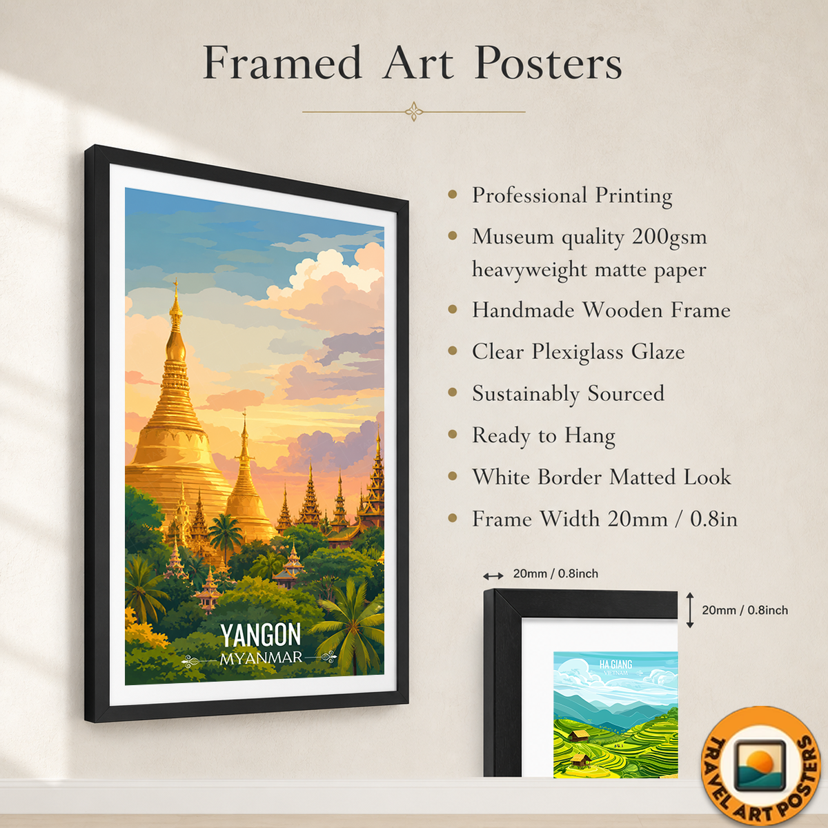 Yangon - Myanmar - Travel Wall Art Deco Poster Print - Art Print - Travel Art Poster
