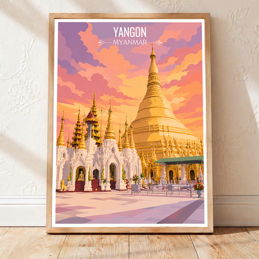Yangon - Myanmar - Travel Wall Art Deco Poster Print - Art Print - Travel Art Poster