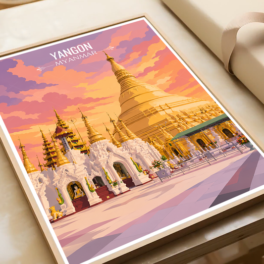 Yangon - Myanmar - Travel Wall Art Deco Poster Print - Art Print - Travel Art Poster