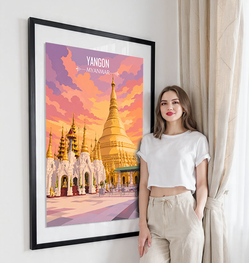 Yangon - Myanmar - Travel Wall Art Deco Poster Print - Art Print - Travel Art Poster