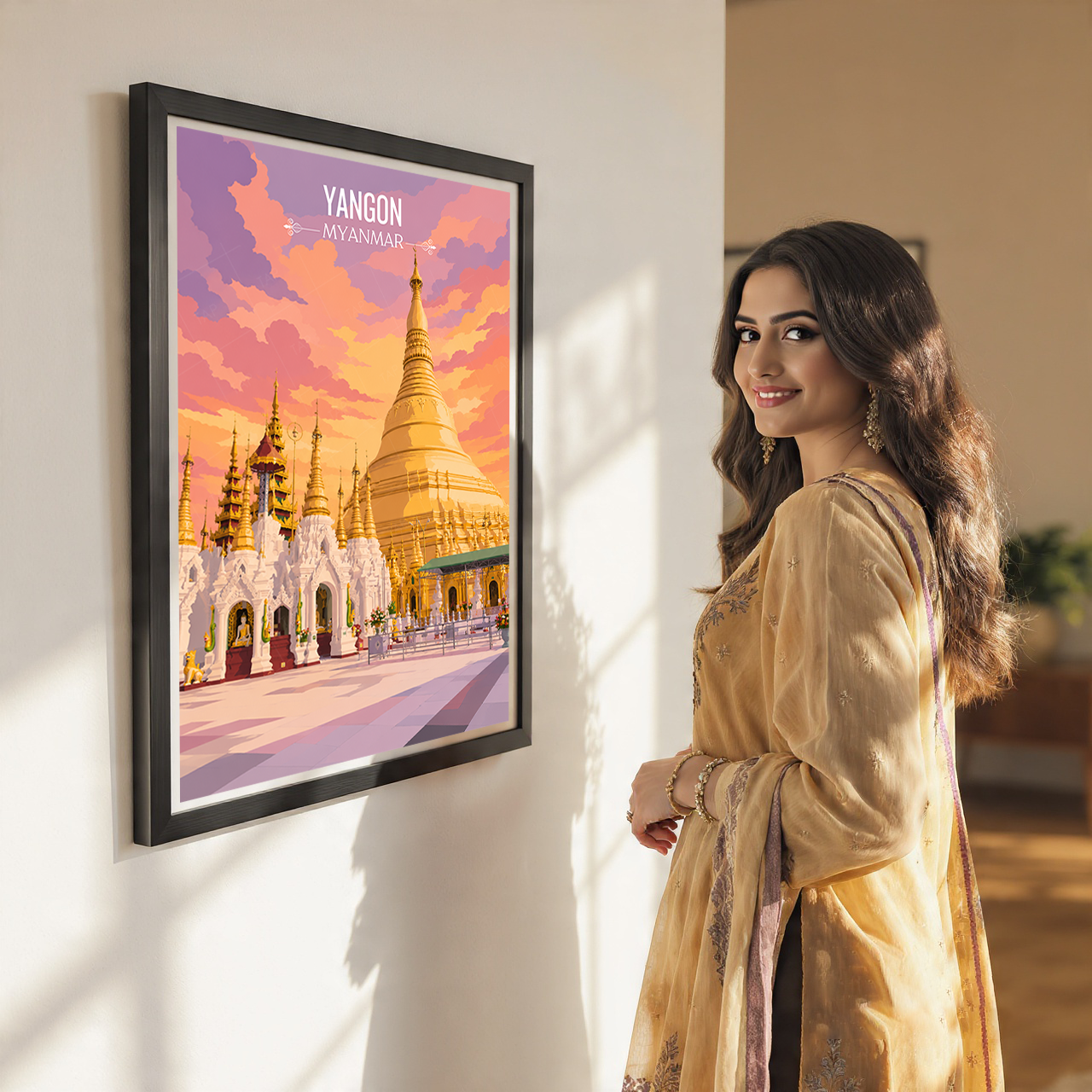 Yangon - Myanmar - Travel Wall Art Deco Poster Print - Art Print - Travel Art Poster