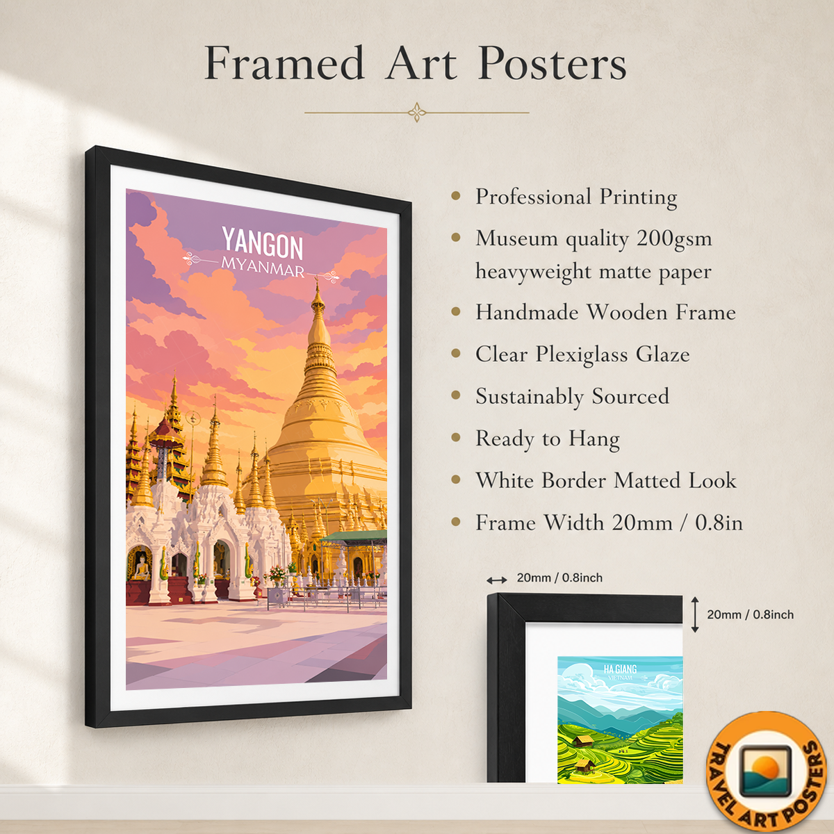 Yangon - Myanmar - Travel Wall Art Deco Poster Print - Art Print - Travel Art Poster