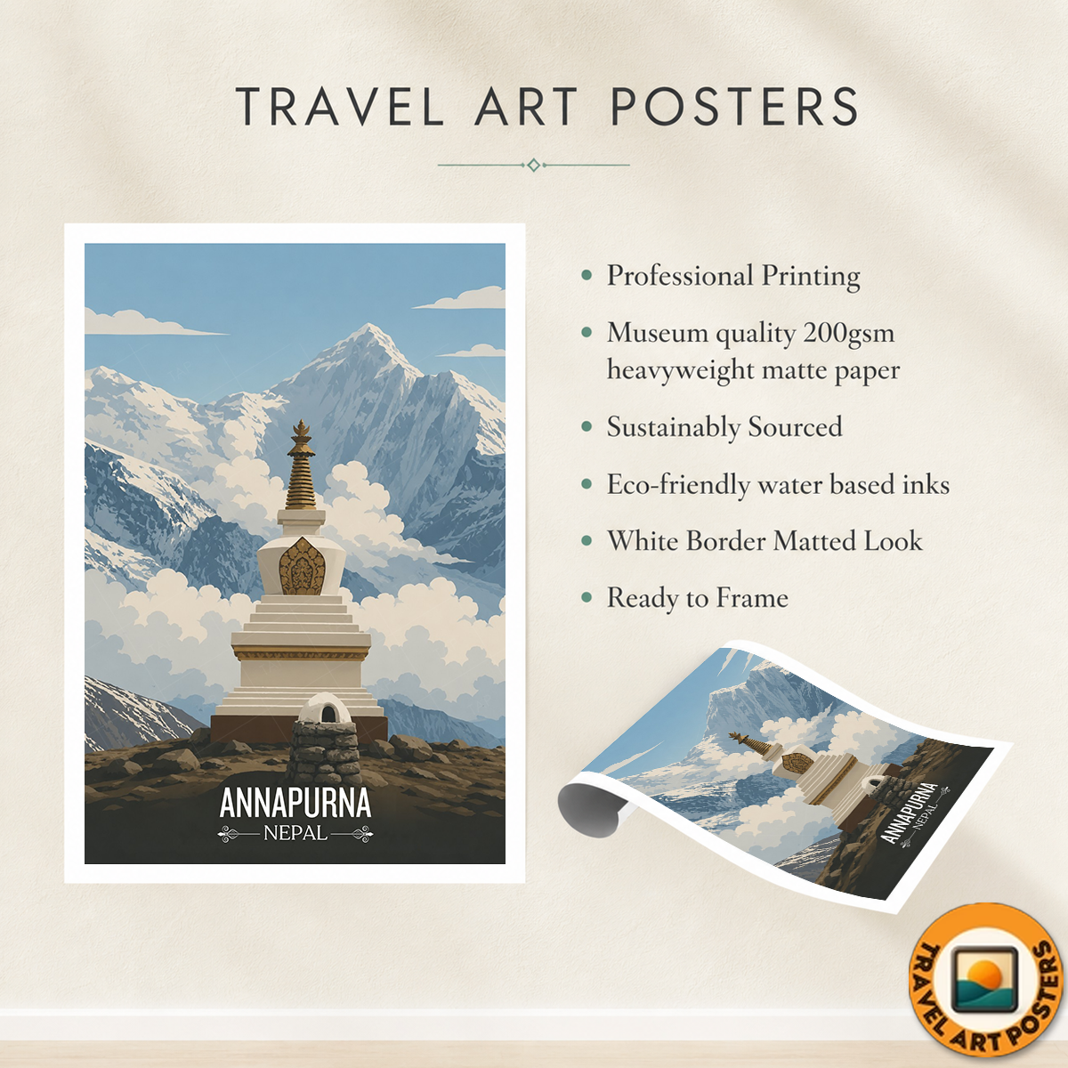 Annapurna - Nepal - Travel Wall Art Deco Poster Print