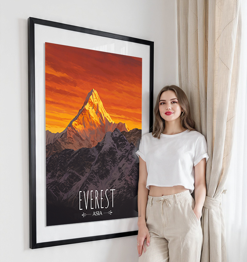 Everest - Nepal - Travel Wall Art Deco Poster Print