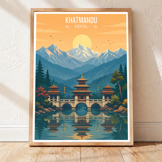 Khatmandu - Nepal - Travel Wall Art Deco Poster Print - Art Print - Travel Art Poster