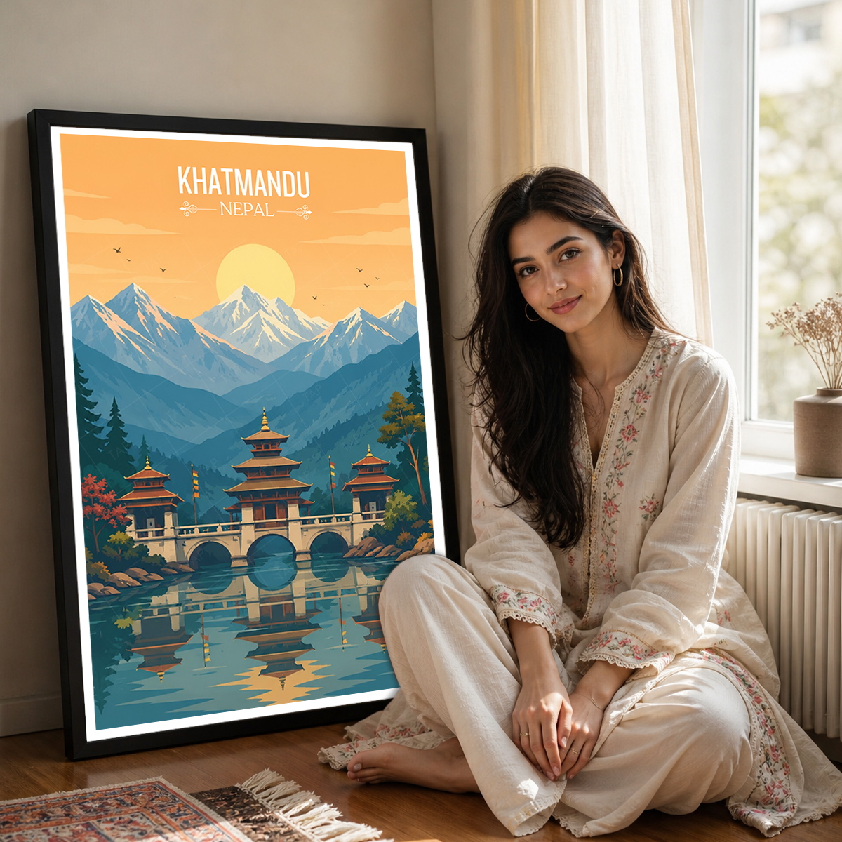 Khatmandu - Nepal - Travel Wall Art Deco Poster Print