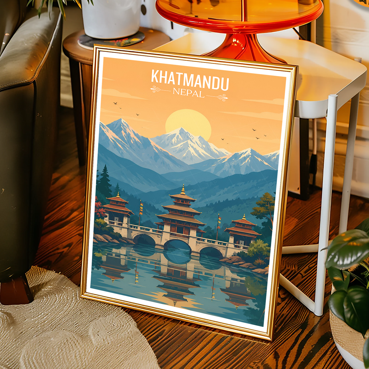 Khatmandu - Nepal - Travel Wall Art Deco Poster Print