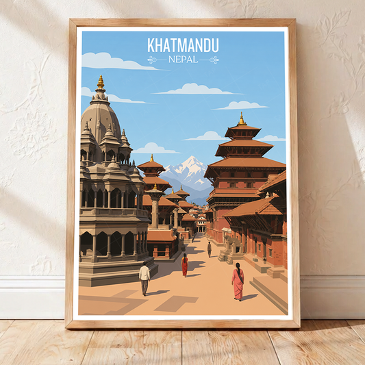 Khatmandu - Nepal - Travel Wall Art Deco Poster Print - Art Print - Travel Art Poster