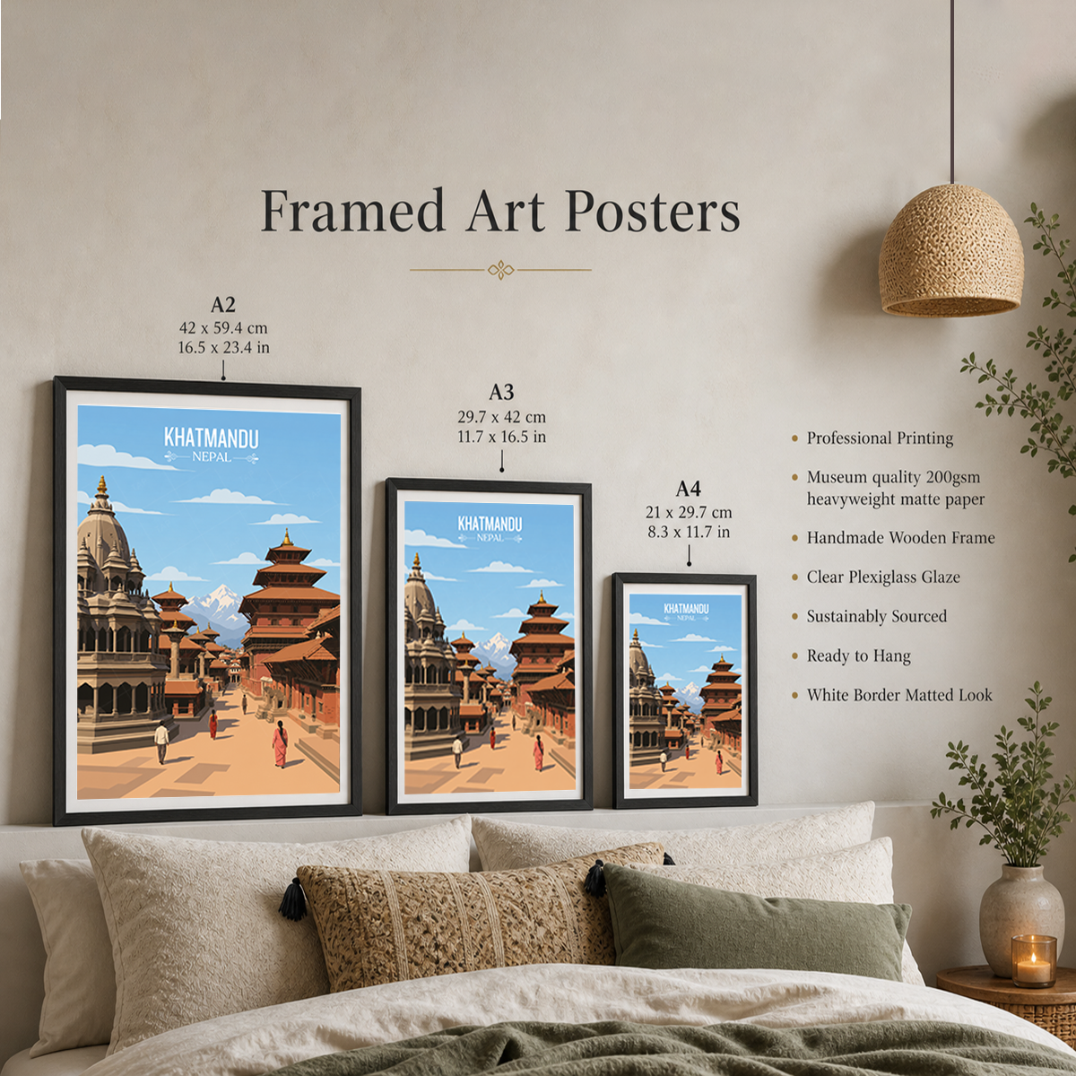 Khatmandu - Nepal - Travel Wall Art Deco Poster Print