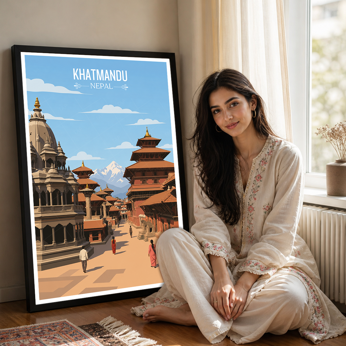 Khatmandu - Nepal - Travel Wall Art Deco Poster Print