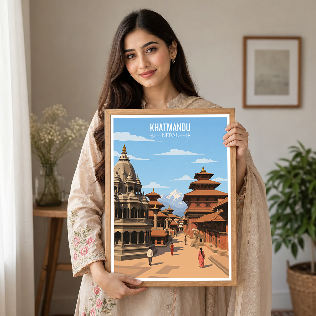 Khatmandu - Nepal - Travel Wall Art Deco Poster Print