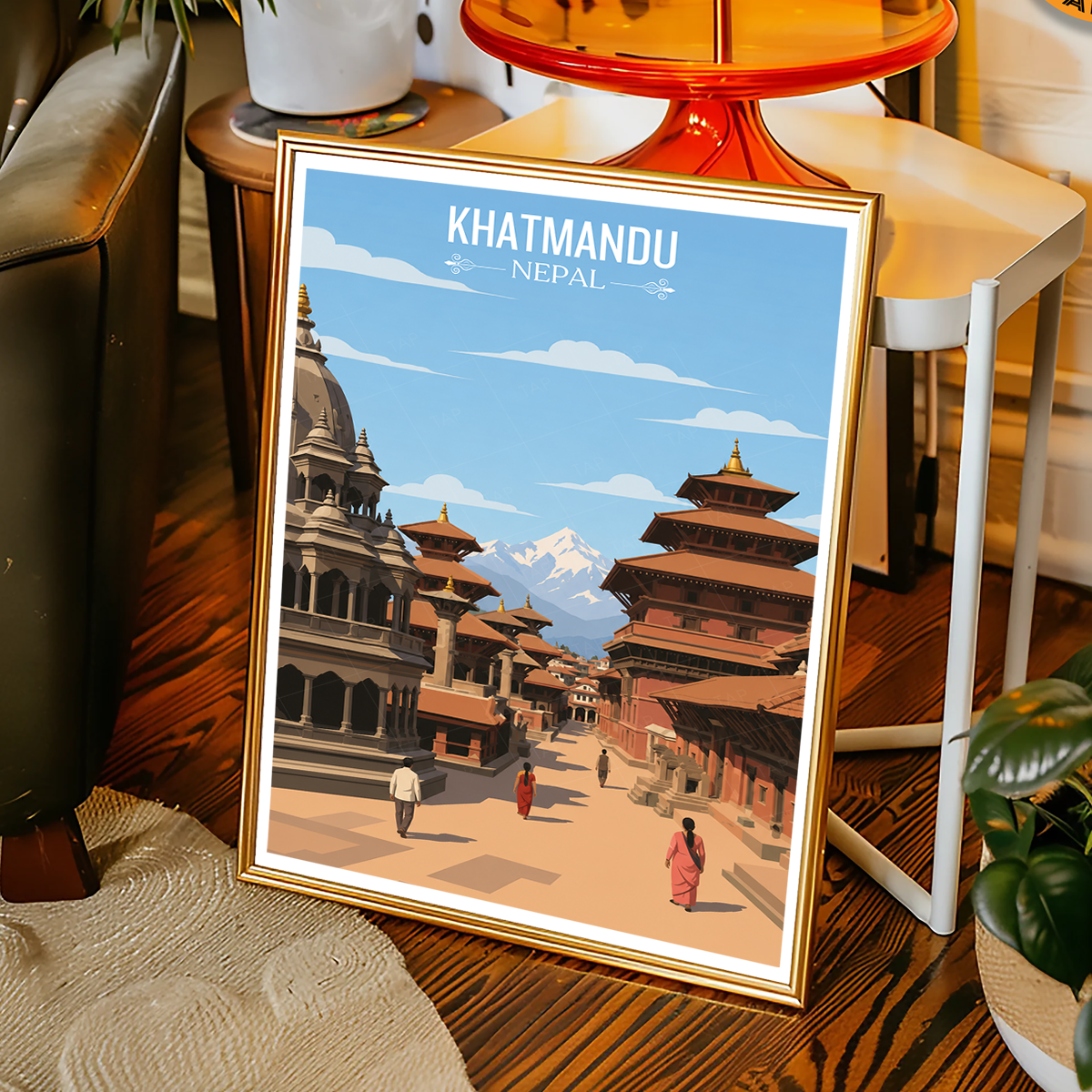 Khatmandu - Nepal - Travel Wall Art Deco Poster Print