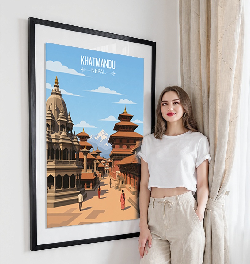 Khatmandu - Nepal - Travel Wall Art Deco Poster Print