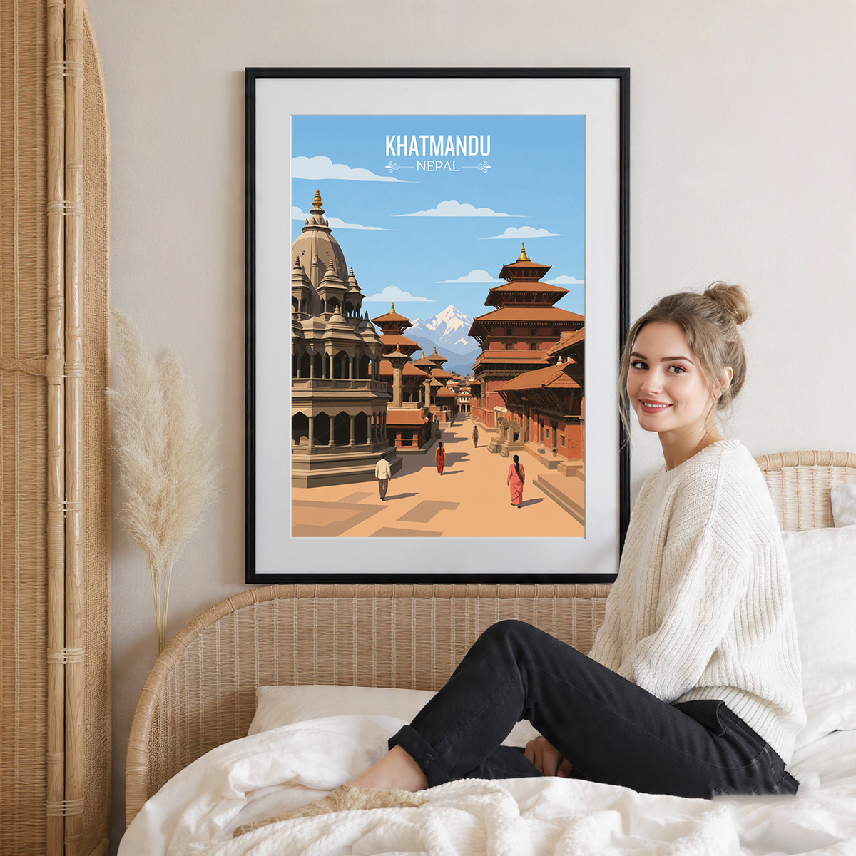 Khatmandu - Nepal - Travel Wall Art Deco Poster Print