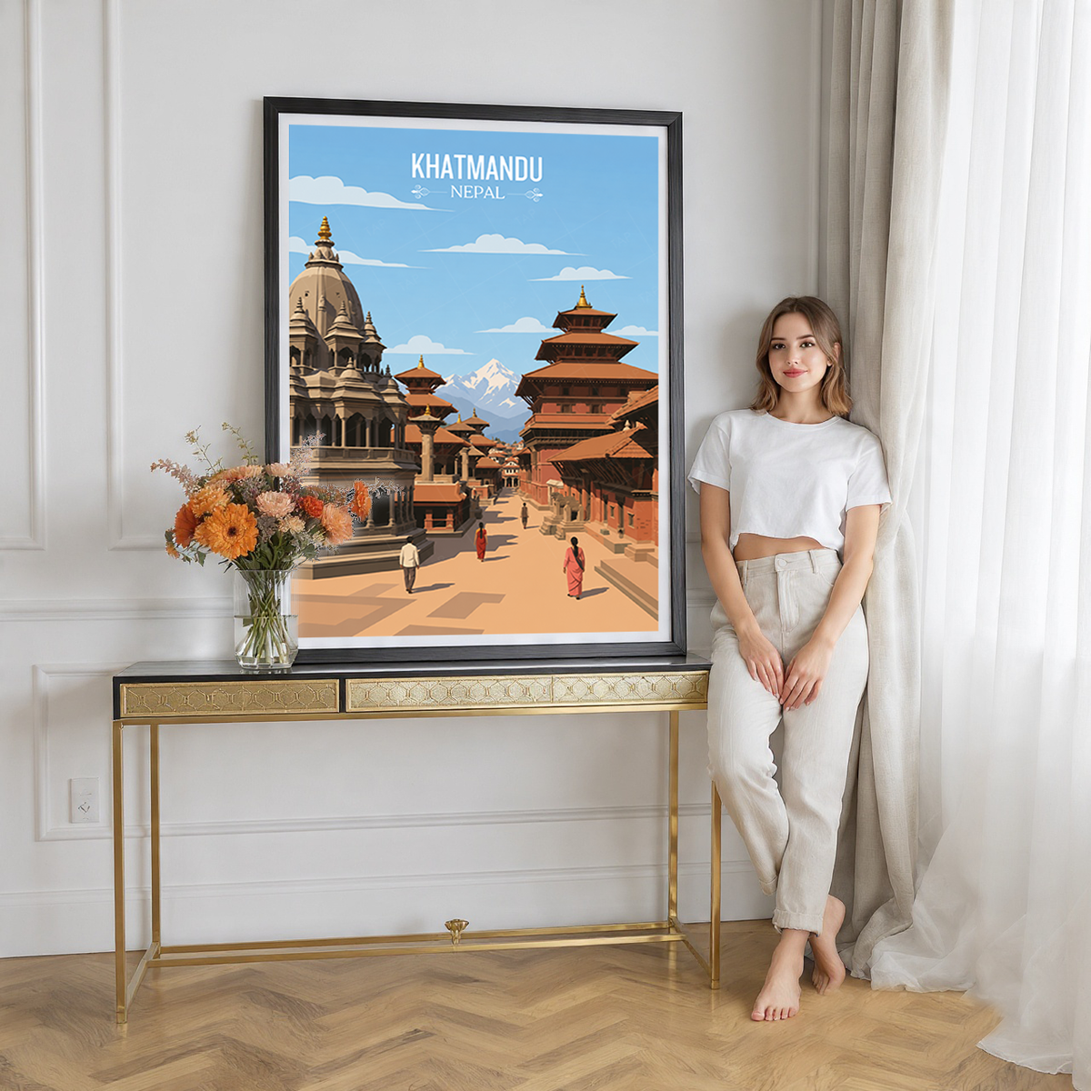 Khatmandu - Nepal - Travel Wall Art Deco Poster Print