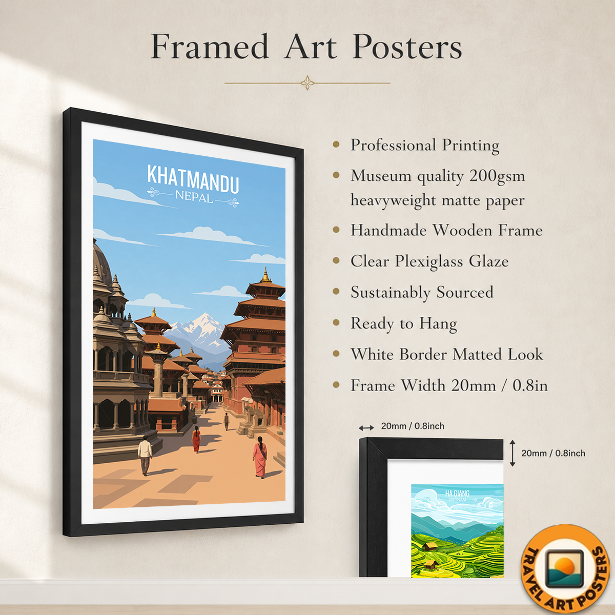 Khatmandu - Nepal - Travel Wall Art Deco Poster Print