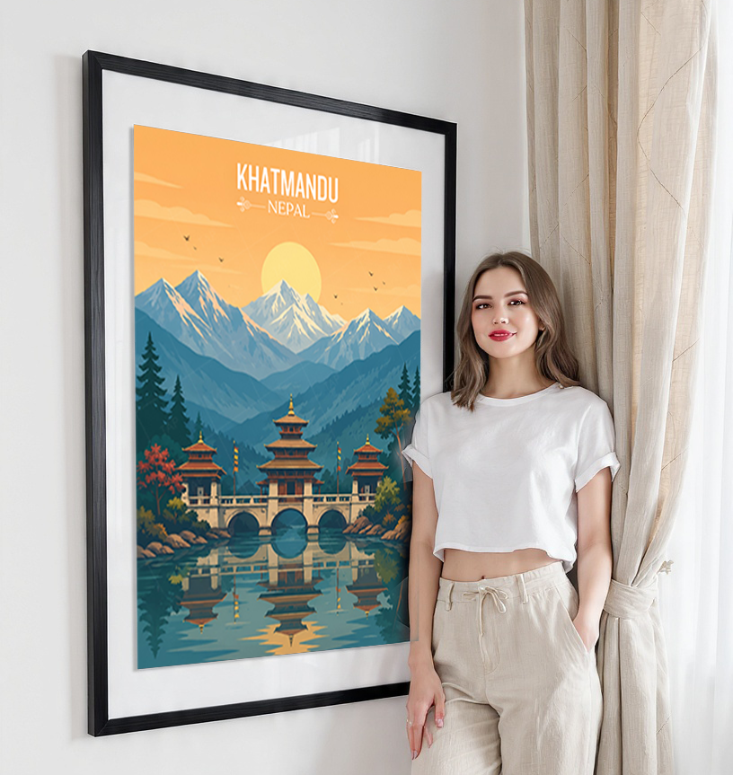 Khatmandu - Nepal - Travel Wall Art Deco Poster Print