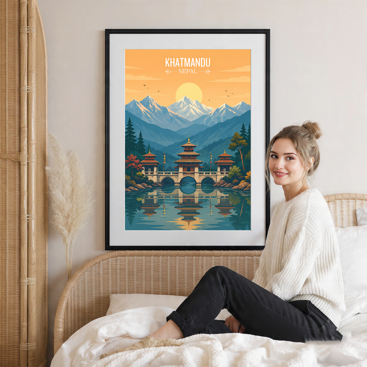 Khatmandu - Nepal - Travel Wall Art Deco Poster Print