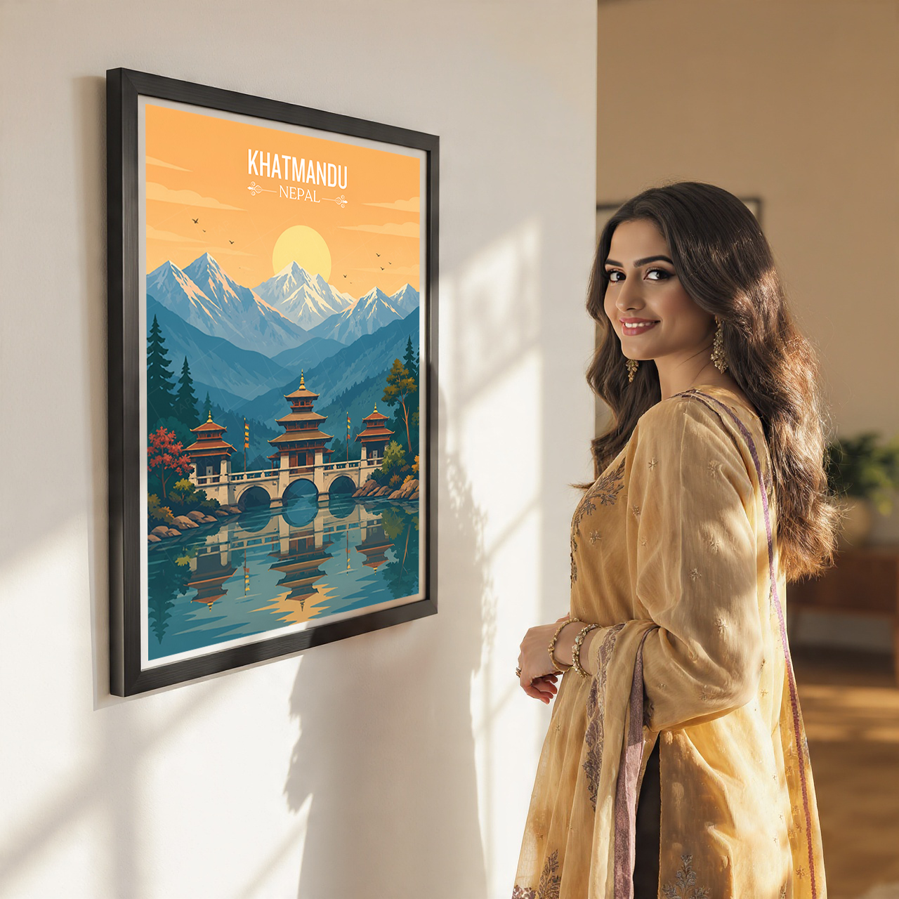 Khatmandu - Nepal - Travel Wall Art Deco Poster Print