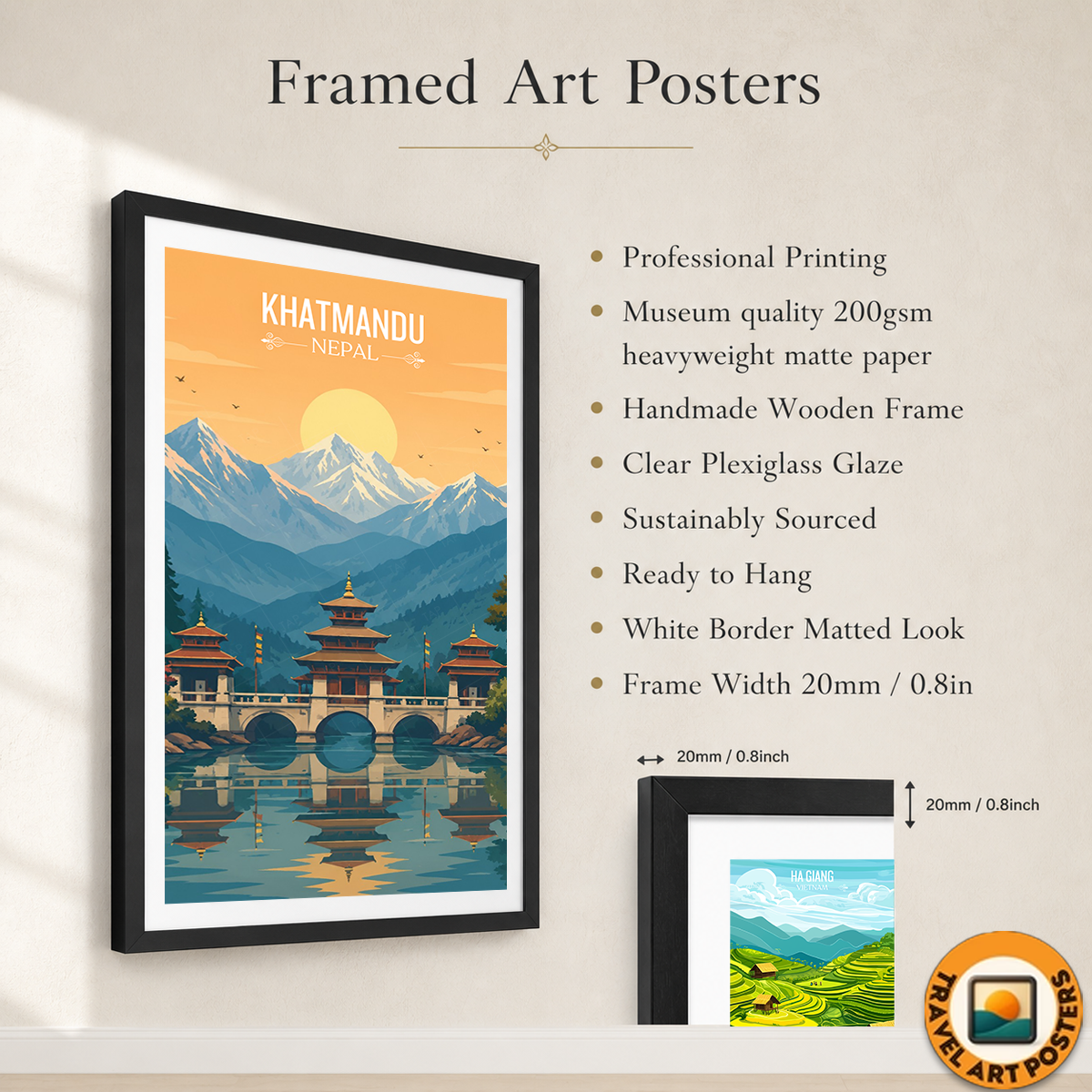 Khatmandu - Nepal - Travel Wall Art Deco Poster Print