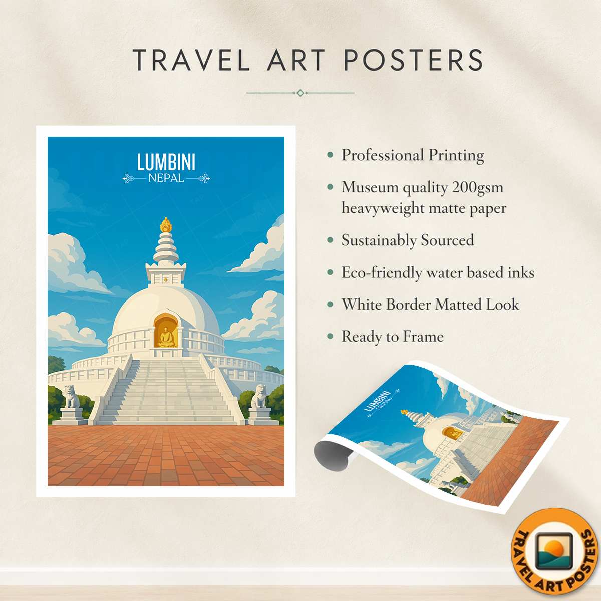Lumbini - Nepal - Travel Wall Art Deco Poster Print