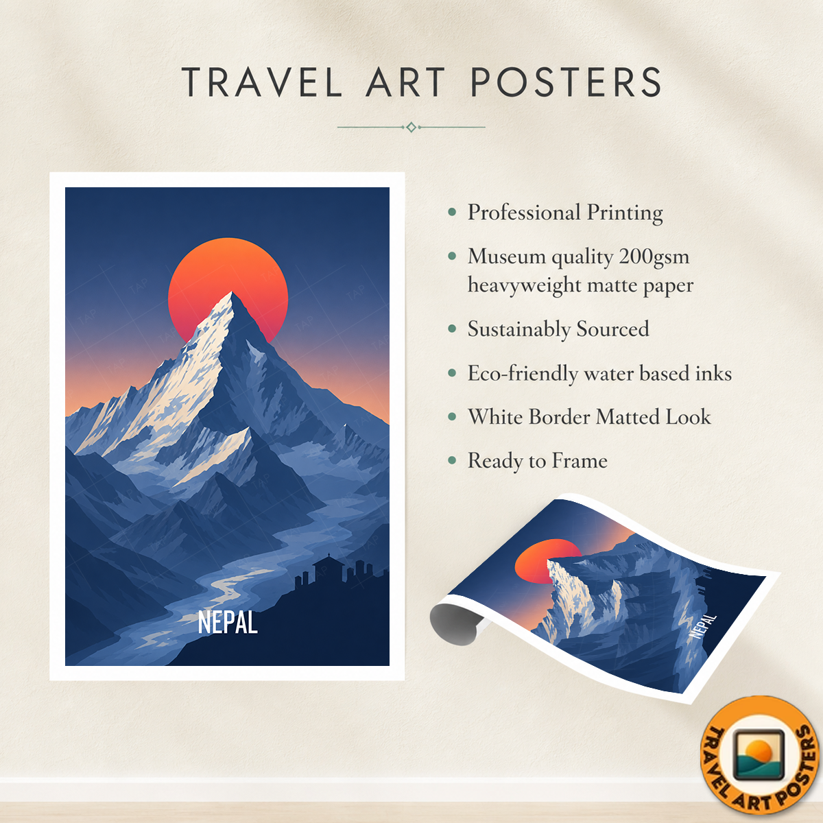 Nepal - Travel Wall Art Deco Poster Print