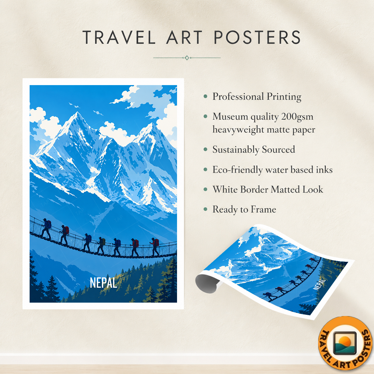Nepal - Travel Wall Art Deco Poster Print