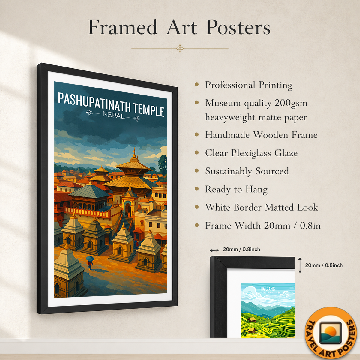 Pashupatinath Temple - Nepal - Travel Wall Art Deco Poster Print