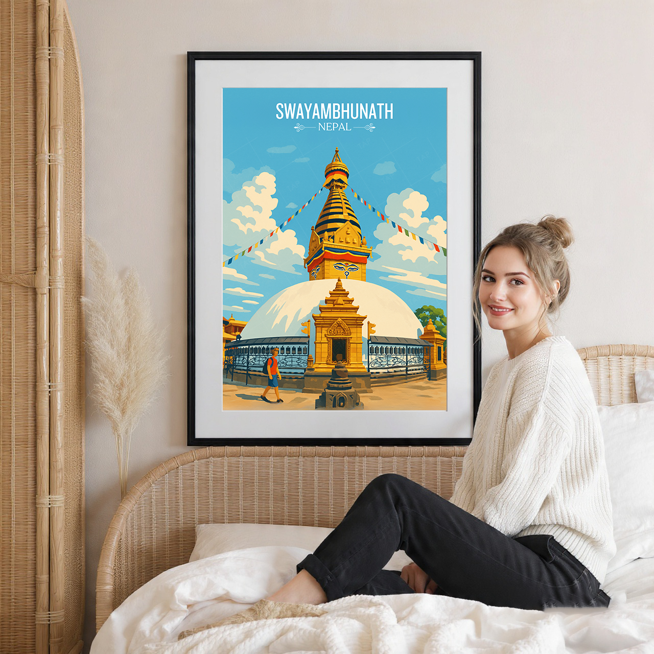 Swayambhunath - Nepal - Travel Wall Art Deco Poster Print