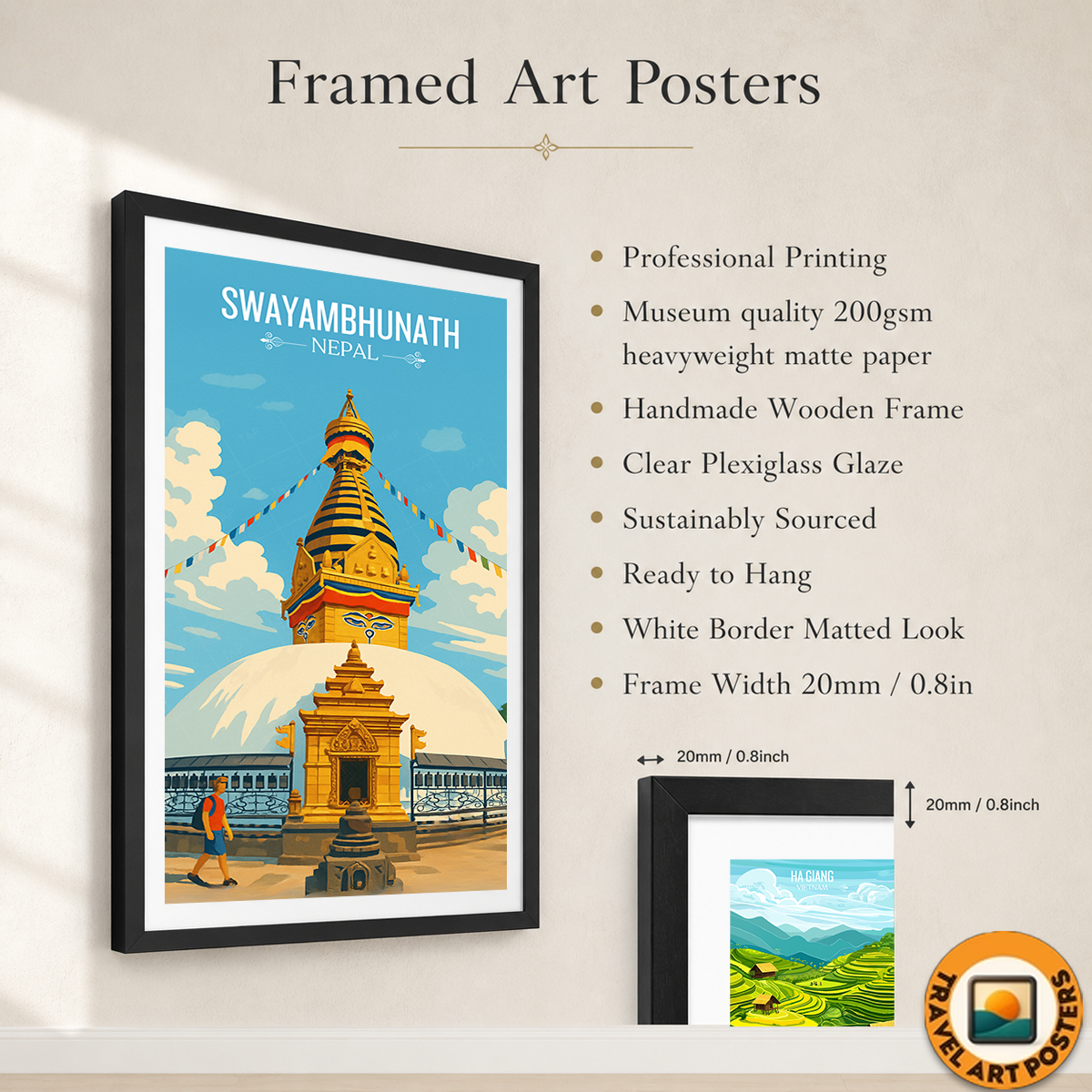 Swayambhunath - Nepal - Travel Wall Art Deco Poster Print