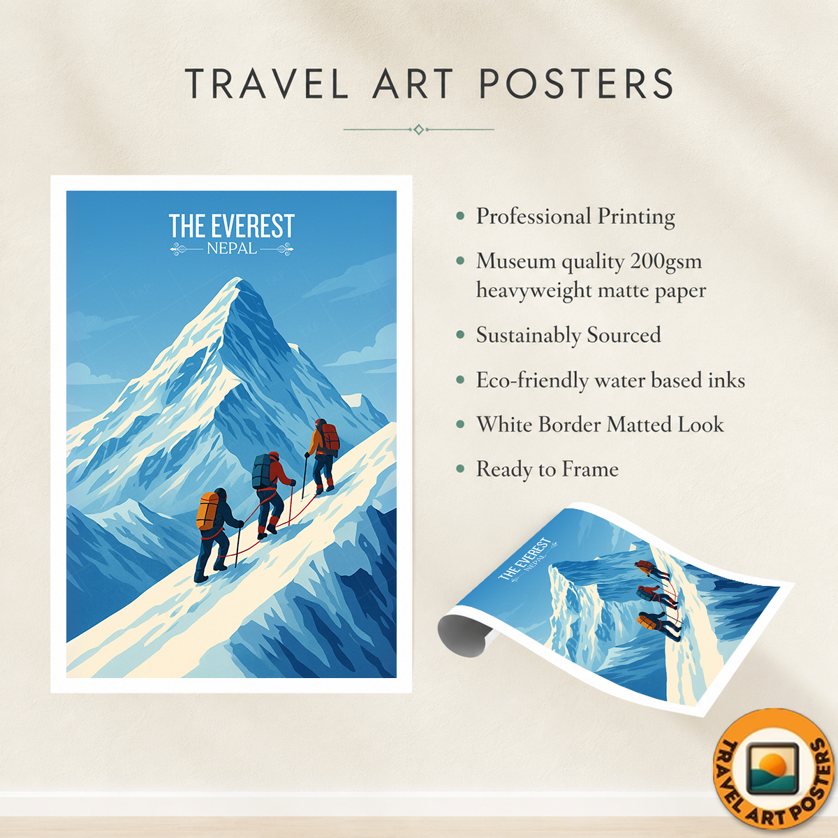 The Everest - Nepal - Travel Wall Art Deco Poster Print