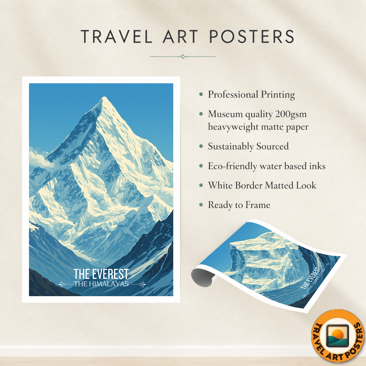 The Everest - Nepal - Travel Wall Art Deco Poster Print