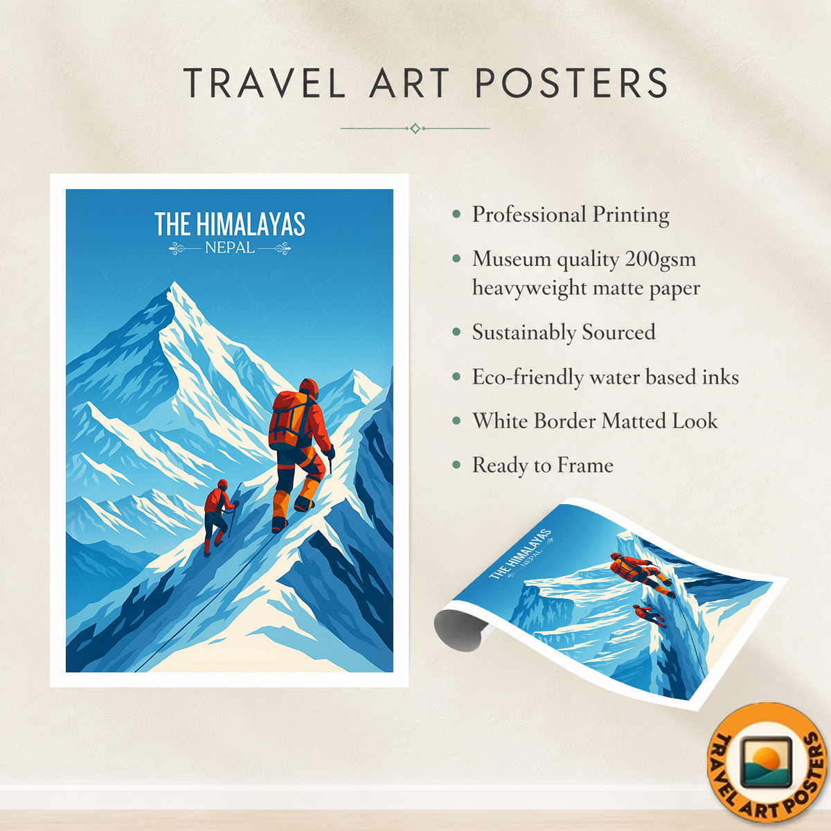 The Himalayas - Nepal - Travel Wall Art Deco Poster Print