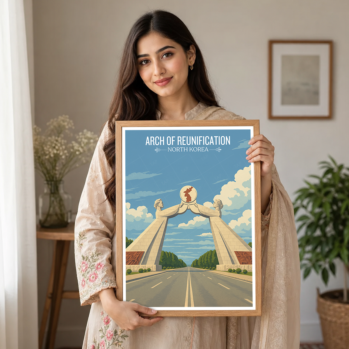 Arch of Reunification - North Korea - Travel Wall Art Deco Poster Print