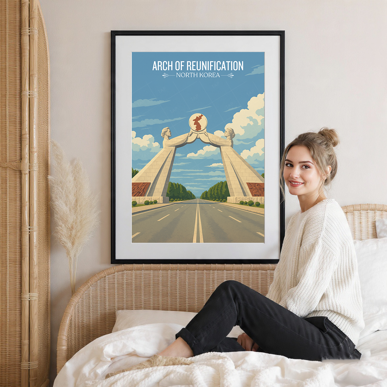 Arch of Reunification - North Korea - Travel Wall Art Deco Poster Print