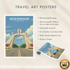 Arch of Reunification - North Korea - Travel Wall Art Deco Poster Print