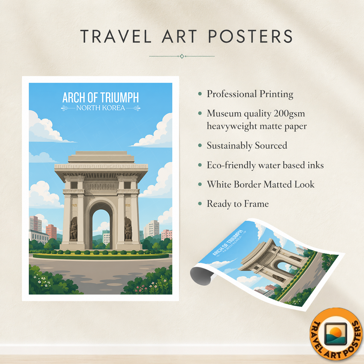 Arch of Triumph - North Korea - Travel Wall Art Deco Poster Print