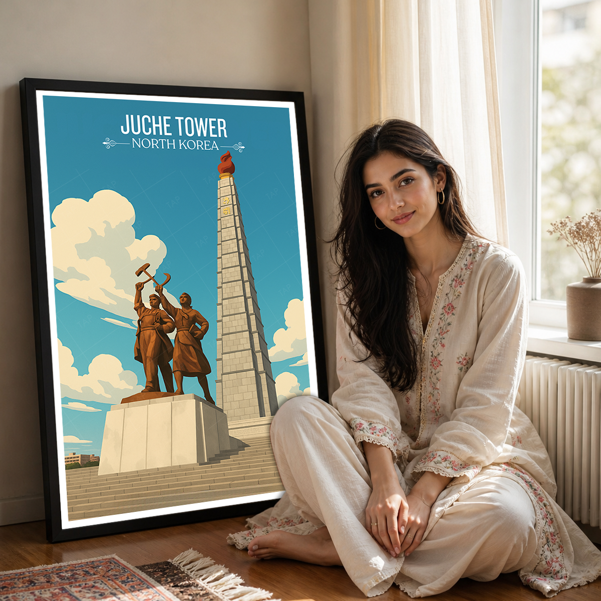 Juche Tower - North Korea - Travel Wall Art Deco Poster Print