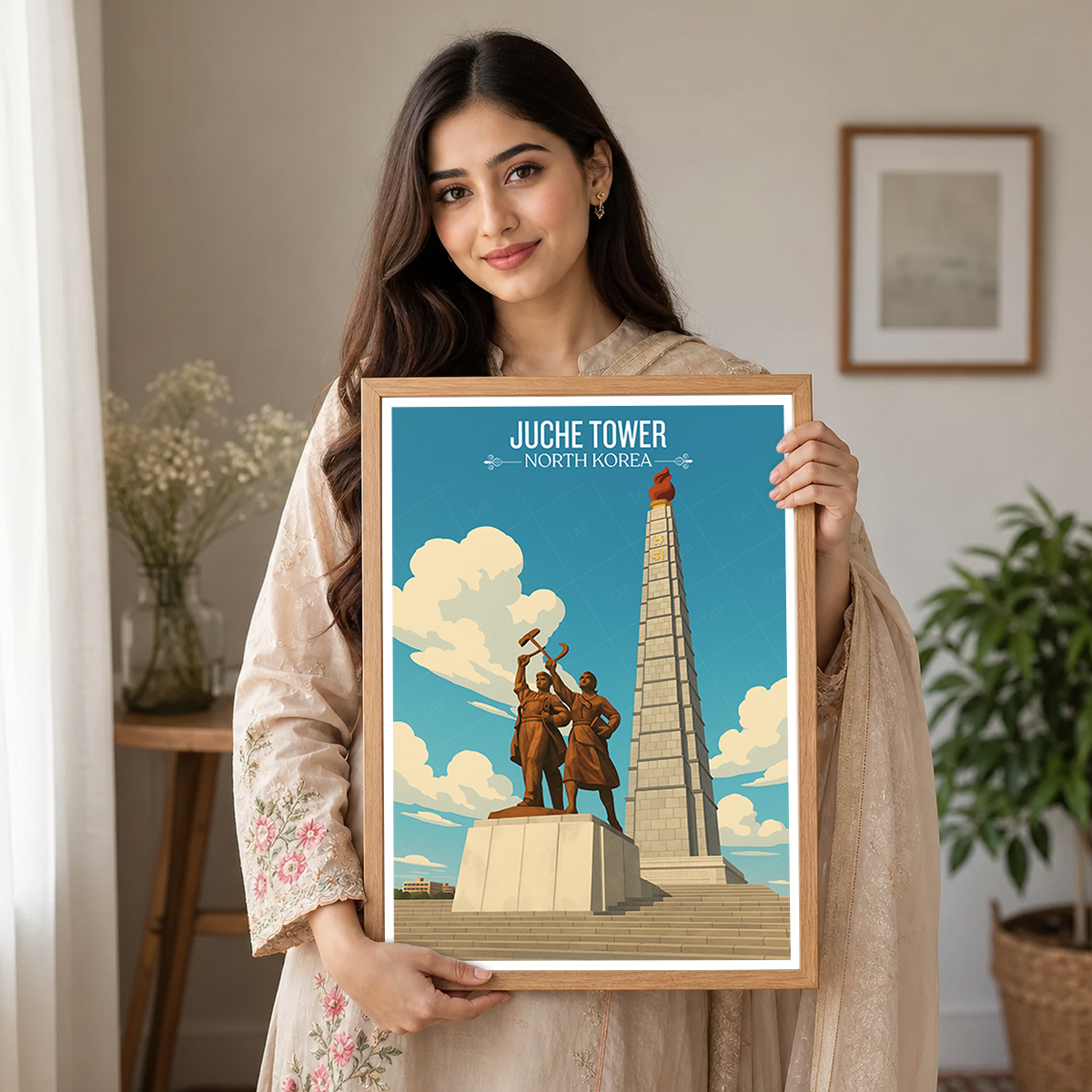 Juche Tower - North Korea - Travel Wall Art Deco Poster Print