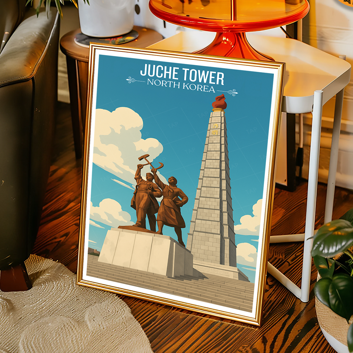 Juche Tower - North Korea - Travel Wall Art Deco Poster Print