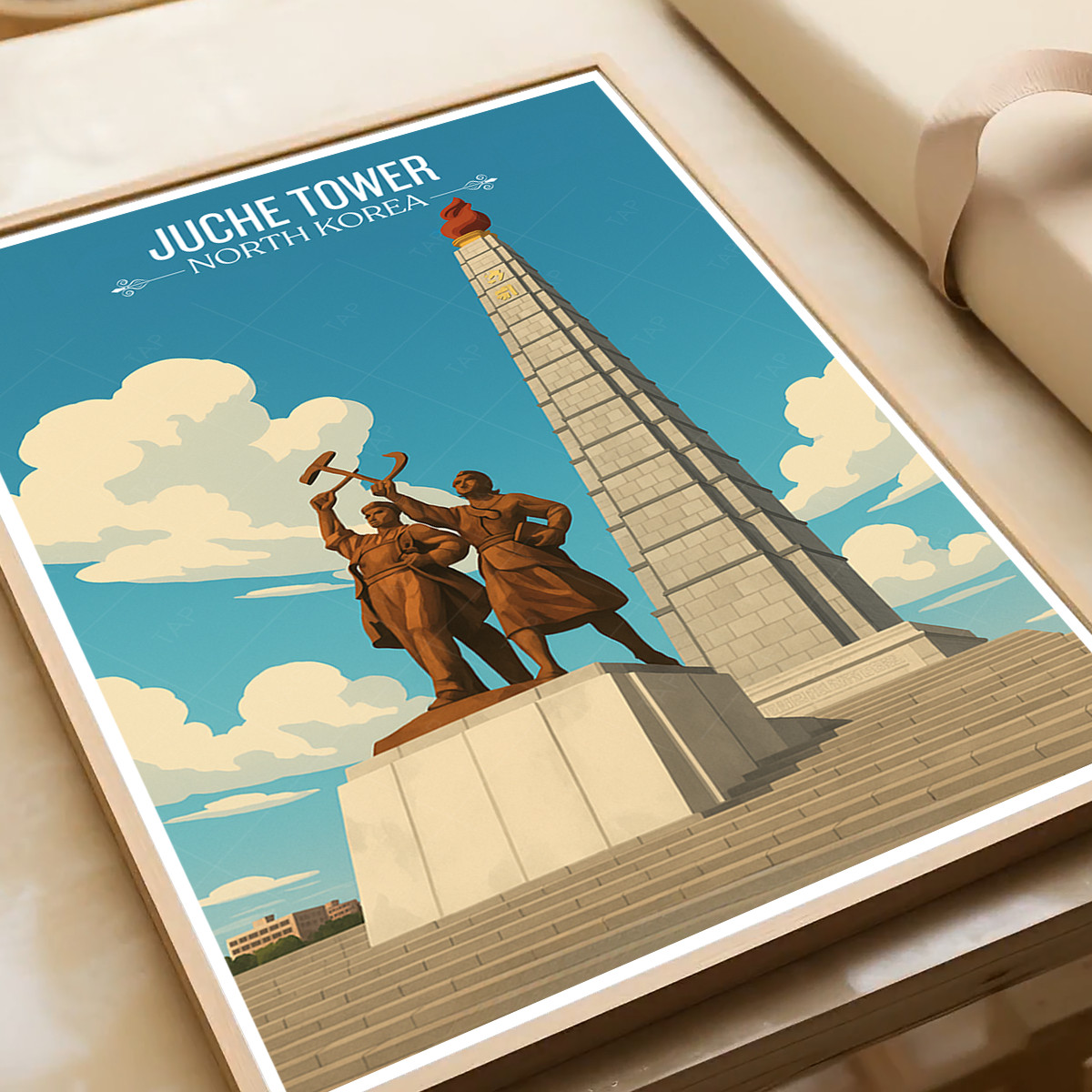 Juche Tower - North Korea - Travel Wall Art Deco Poster Print