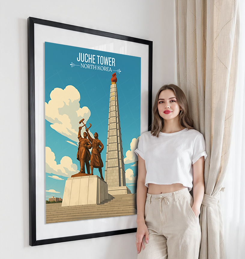 Juche Tower - North Korea - Travel Wall Art Deco Poster Print