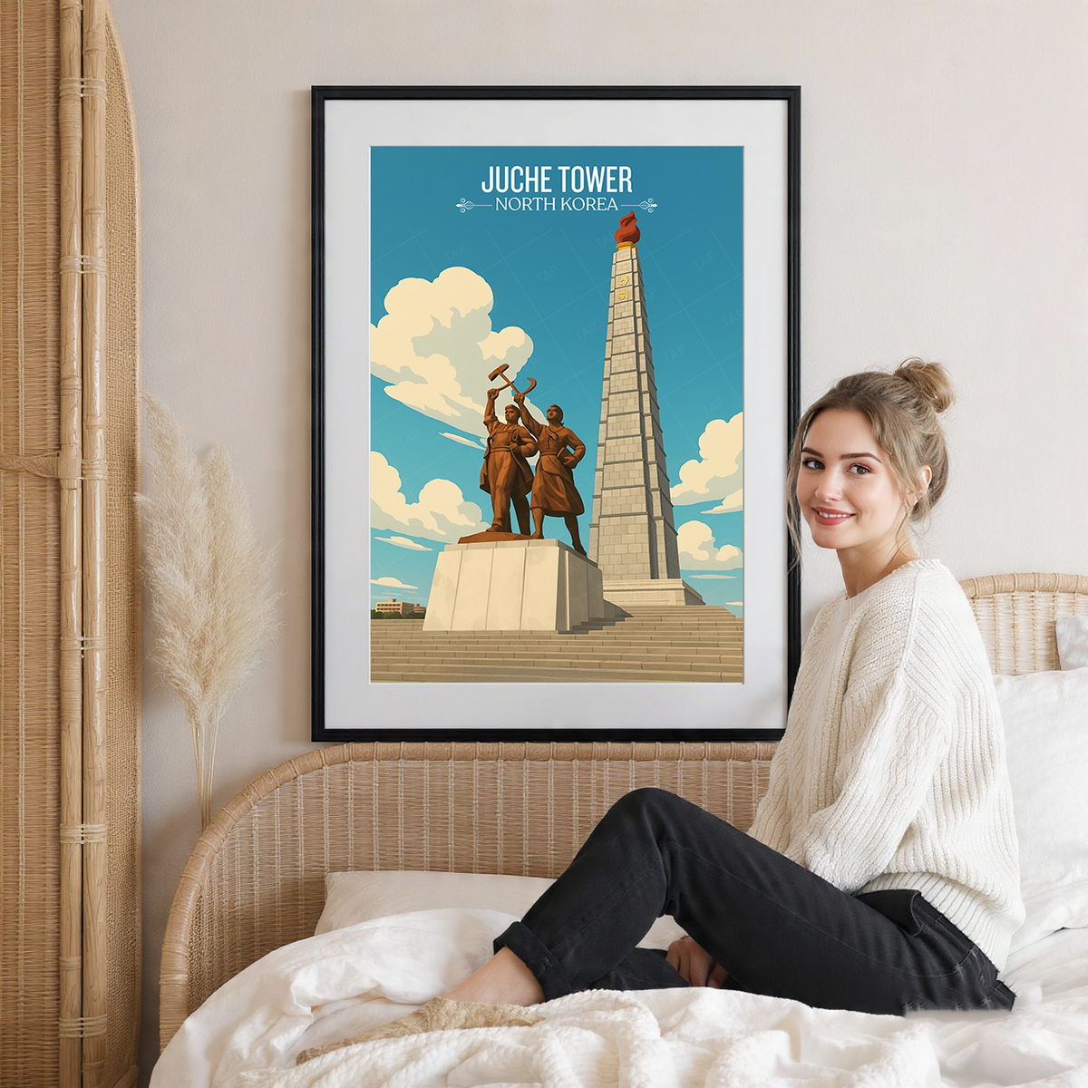 Juche Tower - North Korea - Travel Wall Art Deco Poster Print
