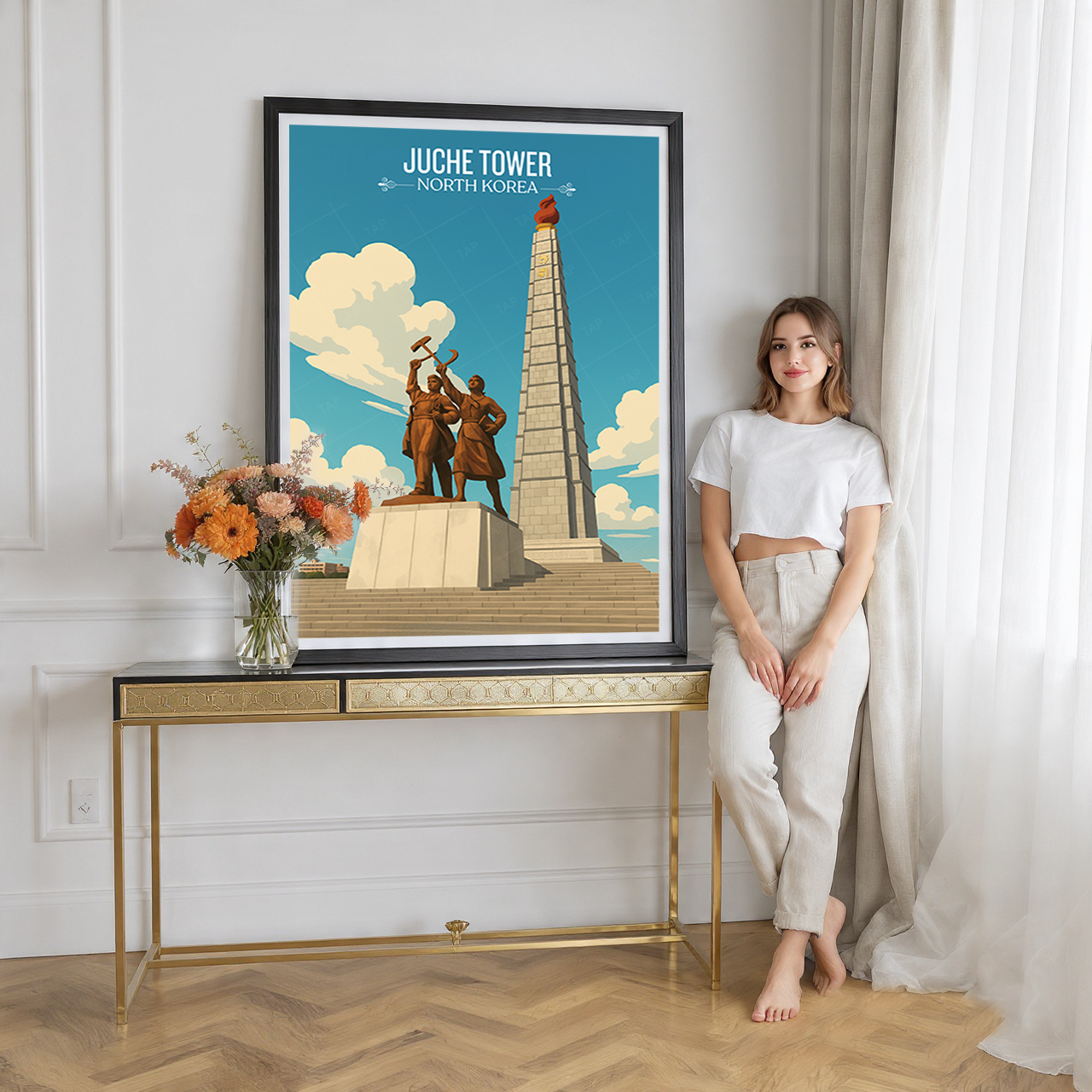 Juche Tower - North Korea - Travel Wall Art Deco Poster Print