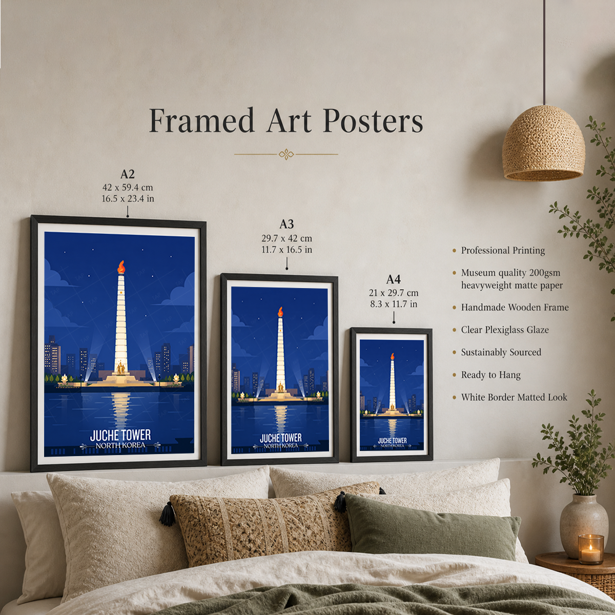 Juche Tower - North Korea - Travel Wall Art Deco Poster Print